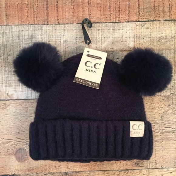 Adorable CC Kids Black Knit PomPom Hat One Sz NWT - Picture 1 of 4